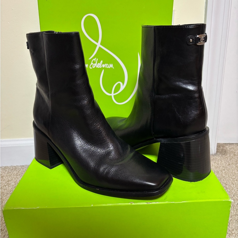 Sam Edelman Black Leather Ankle Boots Block Heel | 9.5 | Excellent Condition